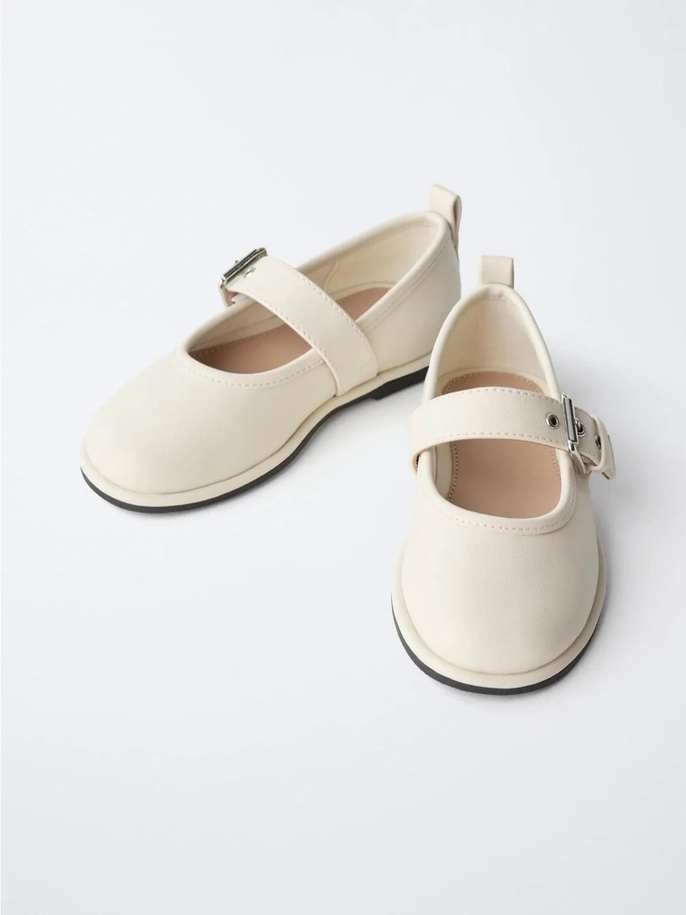 Zara Cream Mary Jane Shoes Buckle Ballet Flats